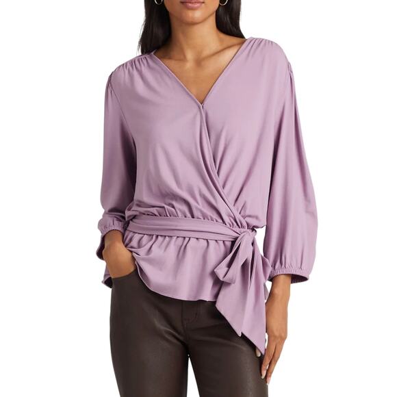 NWT Lauren Ralph Lauren Tie-Front Peplum Top – Purple, Women’s Small - Picture 1 of 4